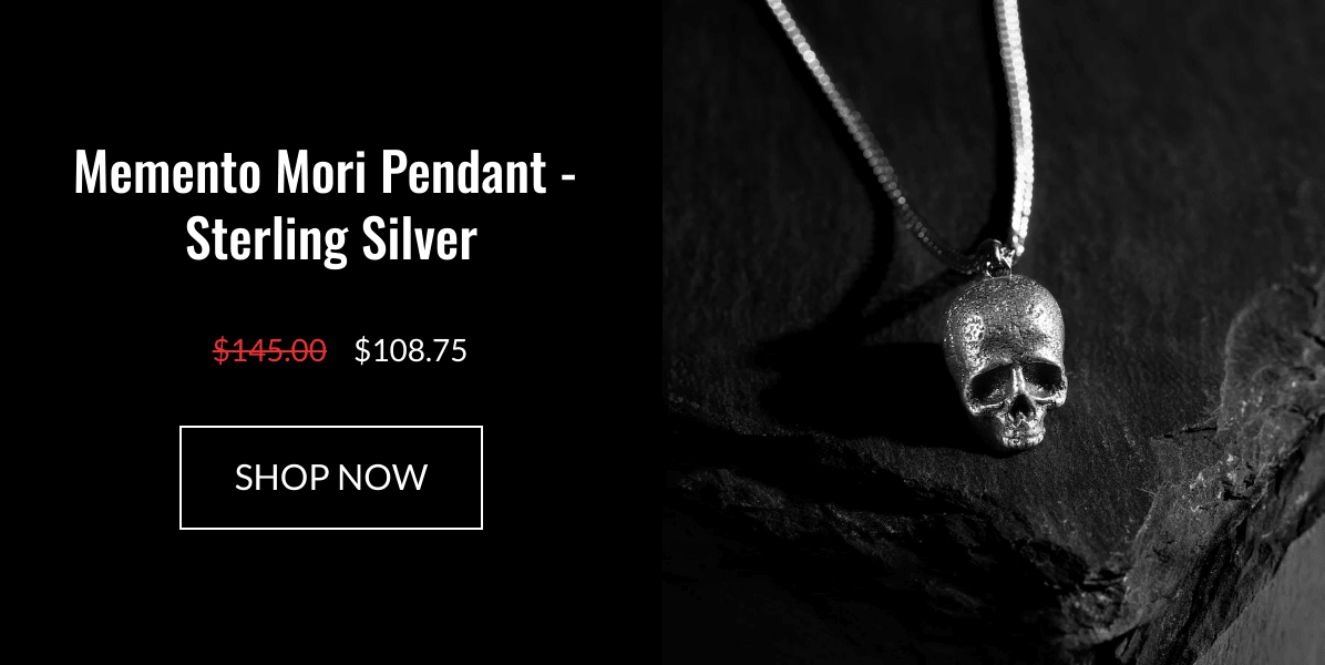 List of products:  Day One Pendant - Sterling Silver Tree Of Life Amulet - Sterling Silver Kairos Amulet - Sterling Silver Memento Mori Pendant - Sterling Silver Dagger Pendant - Black Onyx